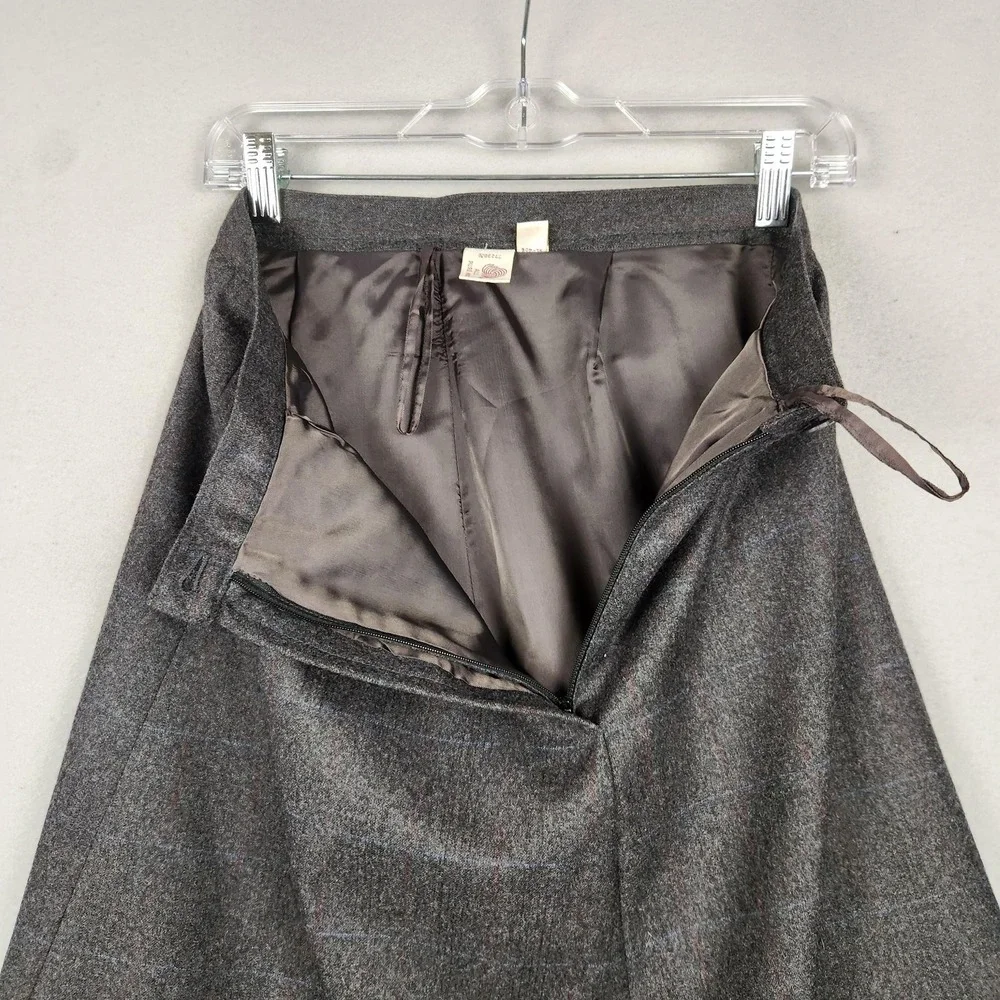 Vintage Wool Skirt Womens‎ 10 Gray Windowpane Plaid A-Line Midi Side Zip 90s